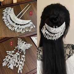 エスニックミャオ族少女三日月タッセルヘアピン新中国風レトロ漢服ヘアアクセサリー古代スタイルヘアピンヘアピン