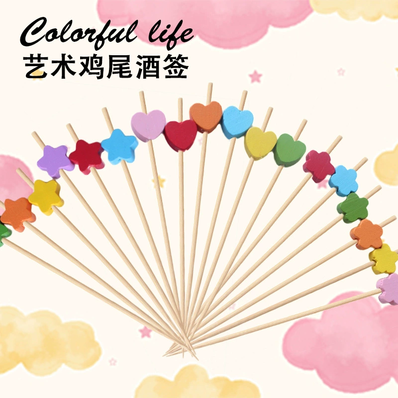 Красочное персиковое сердце, красочное цветение сливы, пятиконечная звезда, смешанные персиковые бамбуковые шпажки, декоративные зубочистки, художественные коктейльные шпажки
