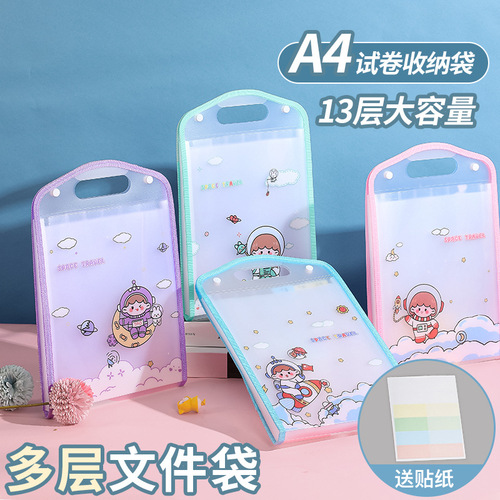 A4 Grommet Handle Accordion Bag  New Style Exam Paper Storage Bag Student Supply Classification Storage Accordion Folder