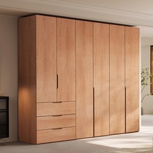 全实木橡木衣柜家用卧室原木色平开门一门到顶储物衣橱可定制尺寸