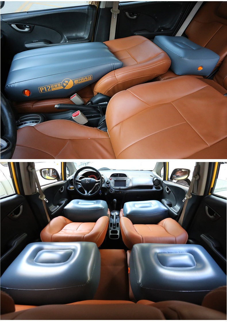 Car inflatable mattress for the front seats, inflatable cushion to increase height, converts the car into a bed for sleeping in the car, with leveling feature