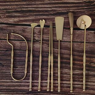 Brass incense set 7-piece set incense burner side Gray incense spoon incense shovel chopsticks silver leaf tweezers incense sweep and beat incense burner fire-proof incense burner