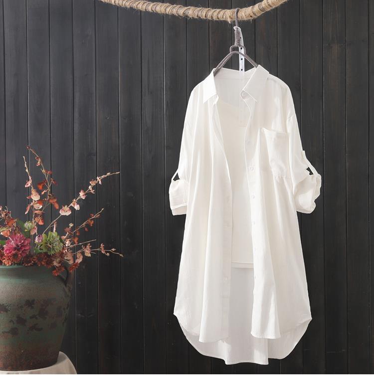 Women's Long Cotton Linen Shirt Loose Slim Fit Casual Elegant Fashion Outerwear Jacket Top For Spring Autumn_ecoleips.com
