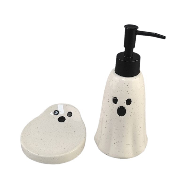 Botella de baño de cerámica fantasma de Halloween, baño de dos piezas, loción decorativa de ambiente festivo de alto valor, botella de prensa