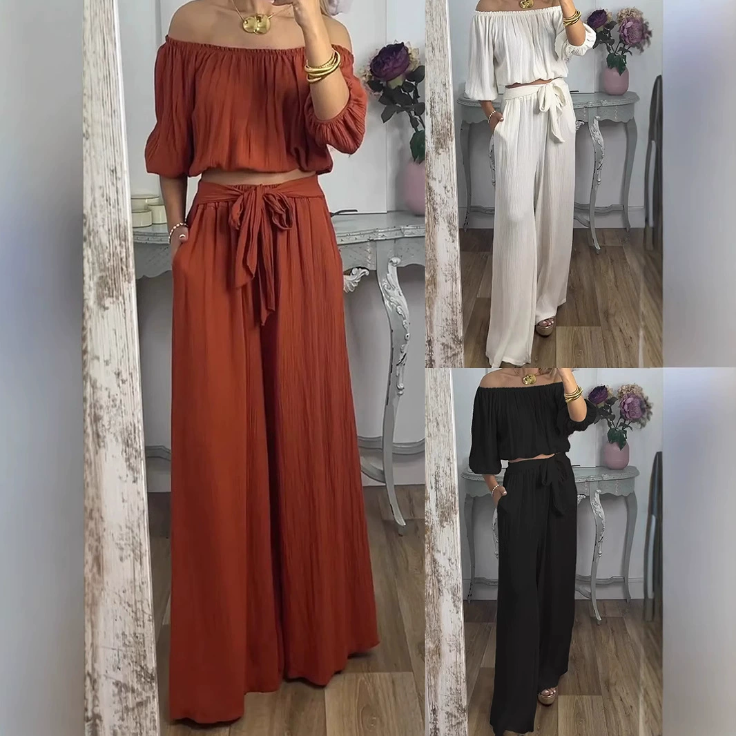 Весна-лето 2025. Новый модный повседневный женский костюм с рюшами, однотонный, европейско-американский стиль, Amazon Independent Station.