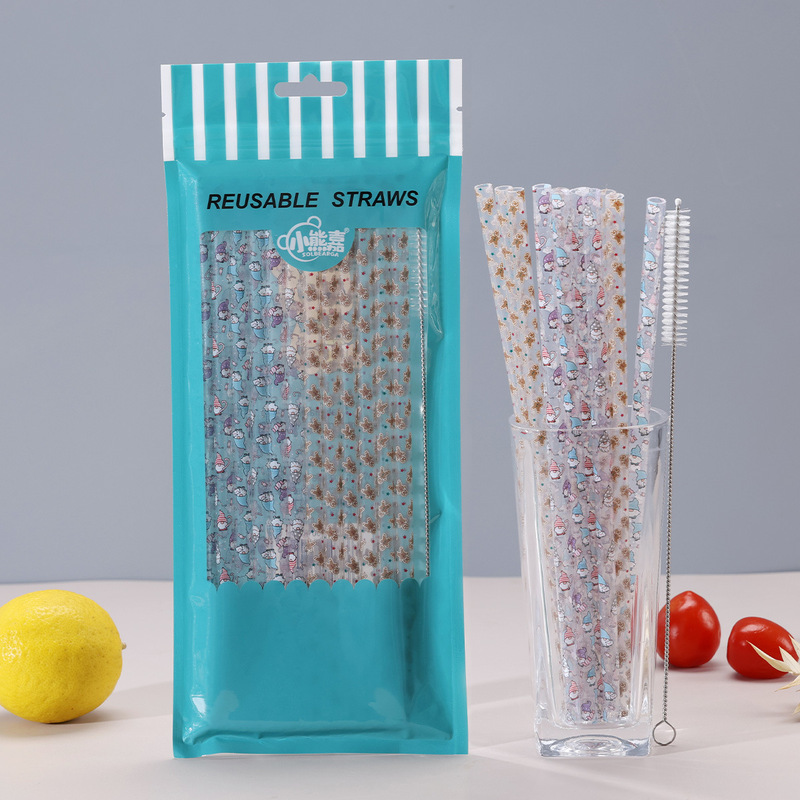 スポット卸売クリスマスプリントストローカラフルなストロー環境に優しいクリエイティブリサイクル可能なプラスチックストロー|undefined
