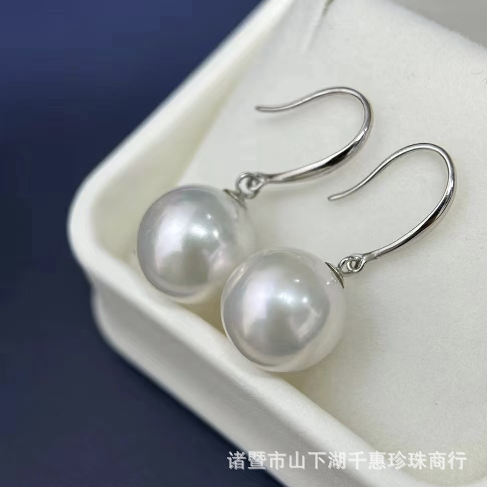 천연 담수 ZHUJI 진주 귀고리 10-11MM 완벽한 둥근 밝은 빛 완벽한 귀걸이 18K 금 강한 빛 기질
