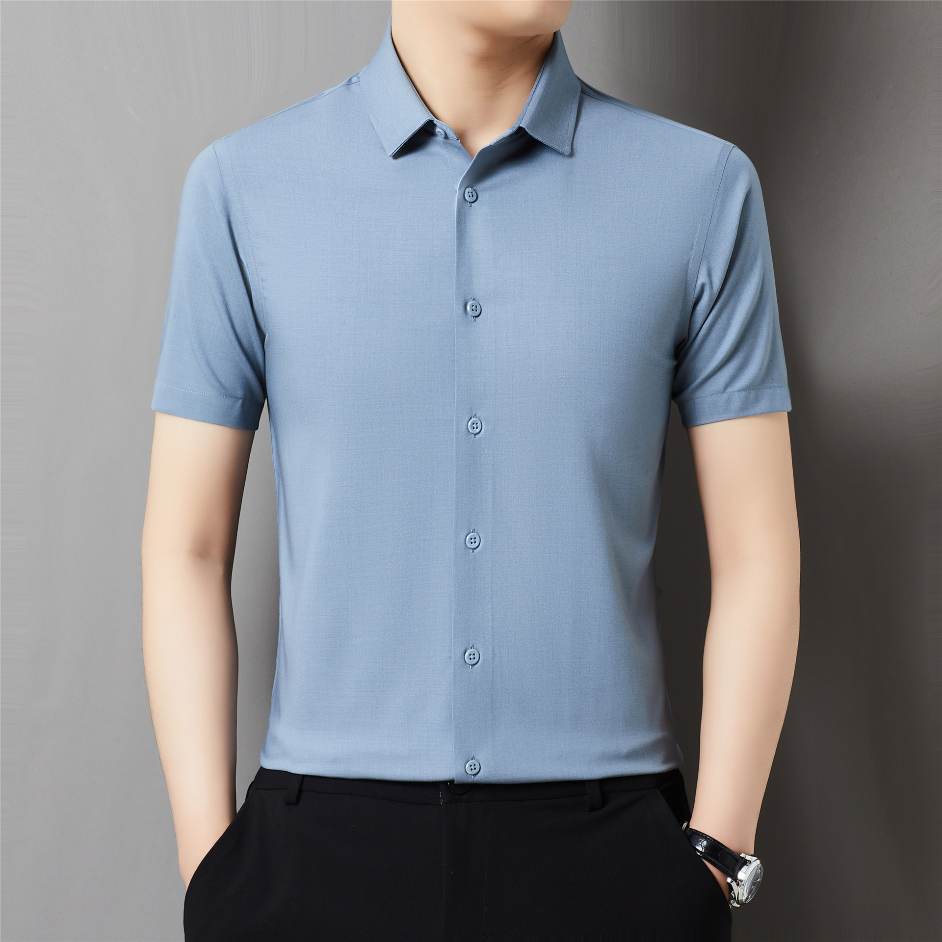Big Brand Modal Pure Color Shirt Men's Short-Sleeved High-End Fashion Simple Classic Versatile Professional Inner Shirt