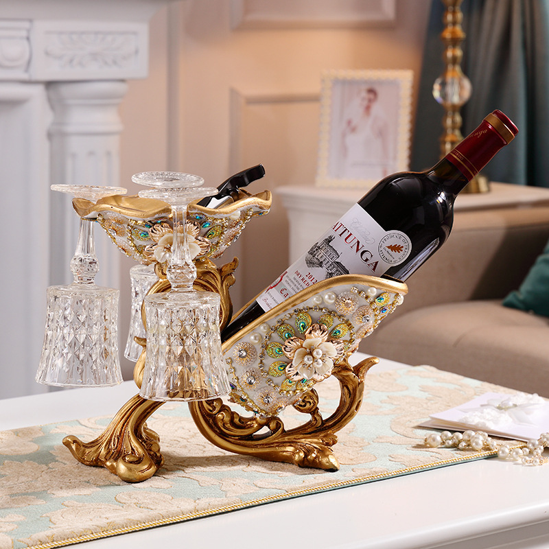 5YA1欧式红酒架摆件客厅奢华酒柜装饰品高脚酒杯架美式家用葡萄酒