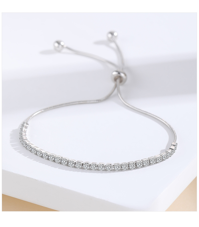 Élégant Carré Argent Sterling Incruster Strass Bracelets À Cordon display picture 1