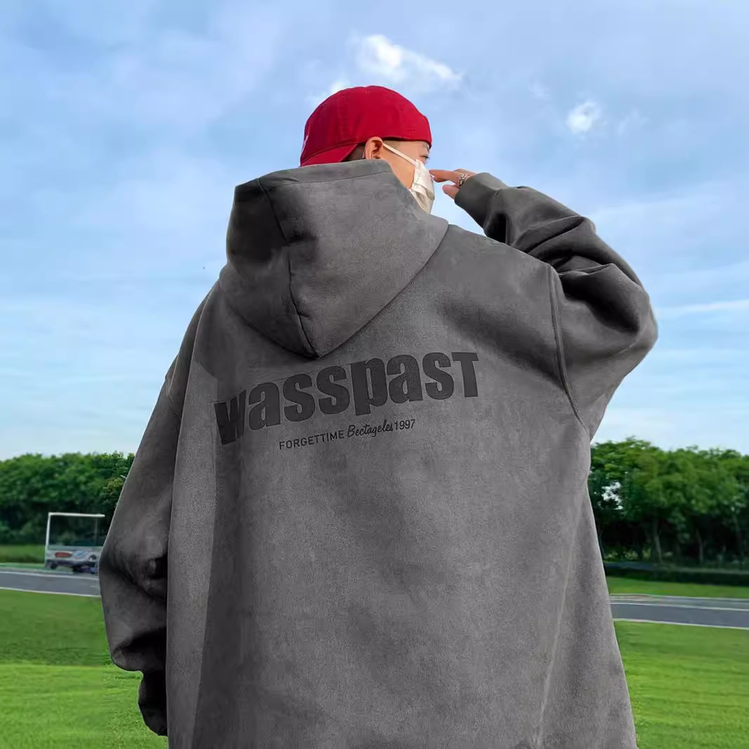 boy Lett Suede 600g Heavyweight Stiff Hooded Sweatshirt Men Amican Style Vibe Fleece Lined Thickened Hip Hop Autumn_viptrois.com