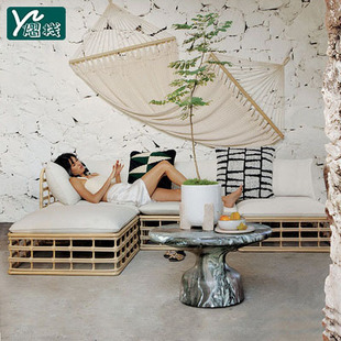 Outdoor Rattan Sofa Balcony Leisure Courtyard B&B Villa Outdoor Garden Waterproof Sun Protection Rattan Chair Furniture Combination