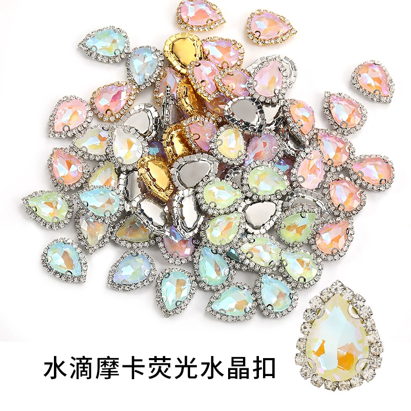 Hot -selling water droplet claws mocarhopper fluorescent crystal buckle, sewing drill, handmade wedding head jewelry hair jewelry water droplet claw diamond