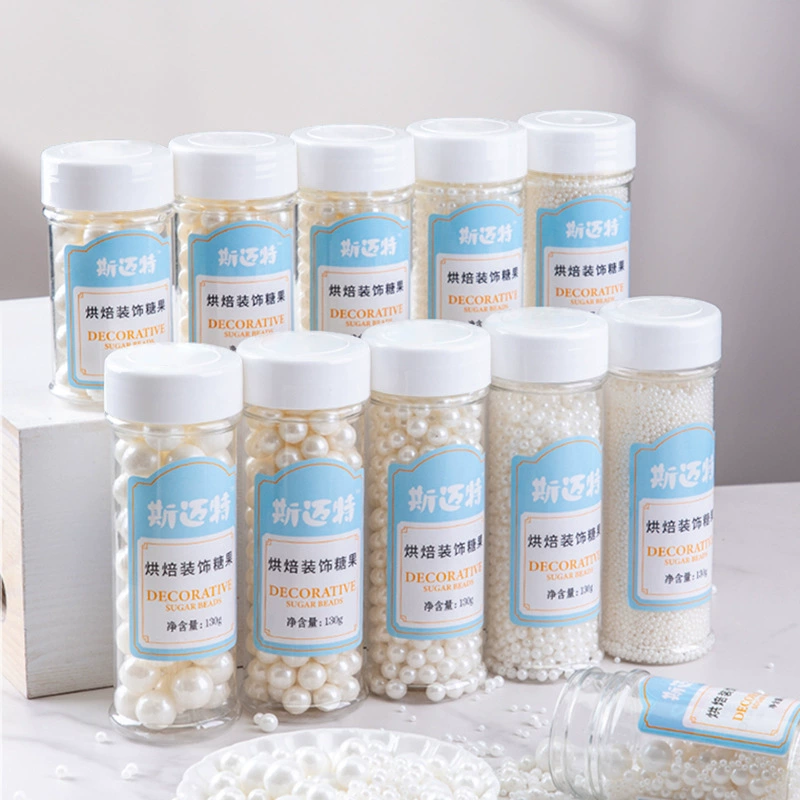 Белые сахарные бусины для украшения торта, красочные жемчужные сахарные бусины, западная кондитерская чашка для мороженого, десертные материалы для выпечки, коммерческие