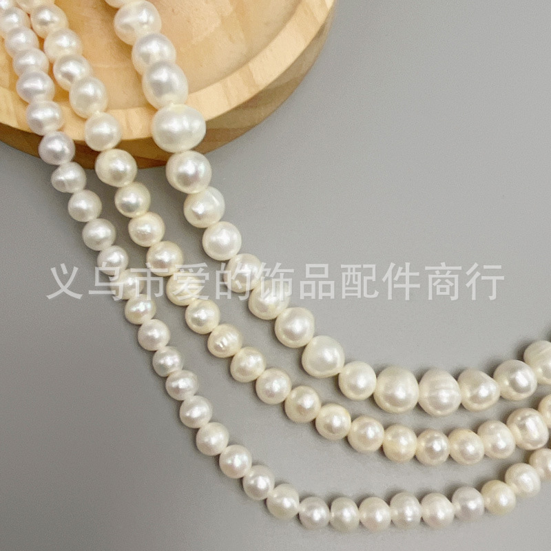 天然淡水珍珠6-8MM圆珍珠DIY服饰项链手链配件批发
