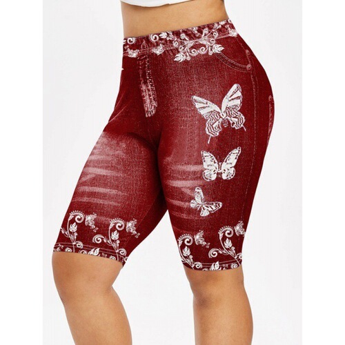Supply Amazon European and American Style Printed Denim Butterfly Sports Leggings Hip-Lifting Yoga Pants