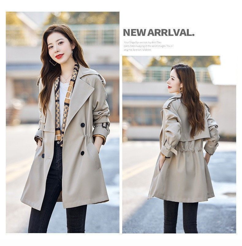 Damen Trenchcoat Mittellang Britischer Stil Schlankmachend Leicht_voghion.com