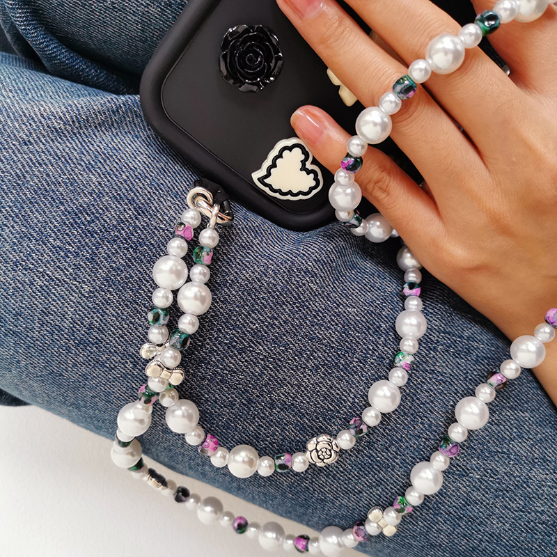 Style French Pastoral Niche Design Pearl Beaded Mobile Phone Chain Crossbody Halter Hand Mobile Phone Pendant Lanyard