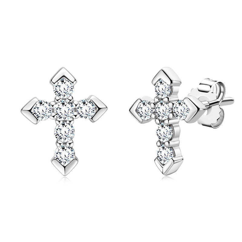 Personalized Cross Stud Earrings S925 Sterling Silver Inlaid with Moissanite, Simple Earrings