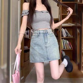 大码胖mm牛仔半身裙女包臀裙子2024夏季高腰宽松显瘦短裙