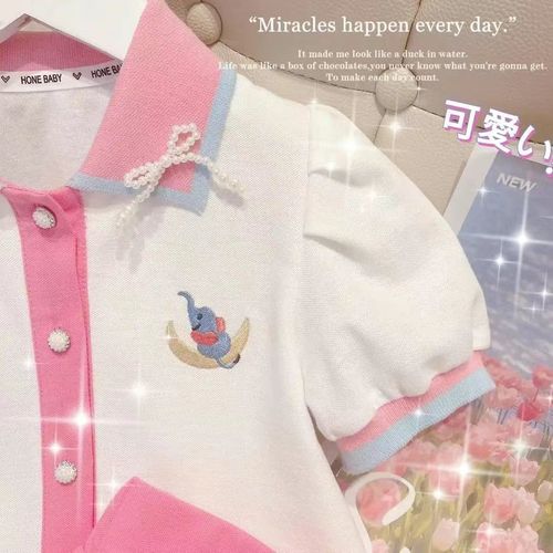 Girls' Korean style suit  new summer style Internet celebrity medium and large children's style short-sleeved Polo shirt pleated skirt two-piece set