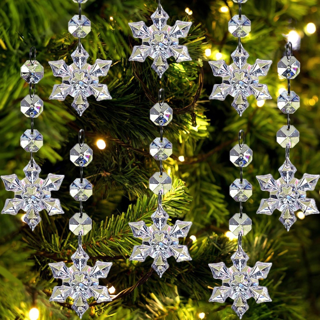 Cross-Border Transparent Snowflake Ice Cone Beaded Christmas Tree Hanging Ornaments Transparent String Pendant Light Hanging Ornaments Wedding Christmas Decoration