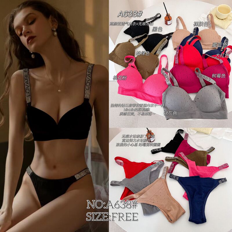 European and American wireless adjustable breast bra deep V top support push-up women's sexy underwear bra suit