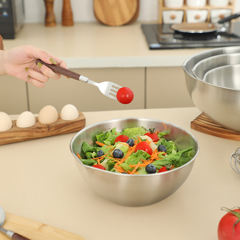 De calidad alimentaria engrosada cuenca de acero inoxidable de la cocina del hogar ronda de lavado de verduras cuenca de cocina y fideos huevo agitación ensalada Cuenca