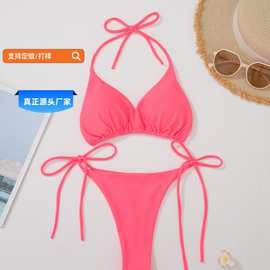 热销网红款比基尼性感分体泳衣女温泉度假拍照泳装两件套运动款