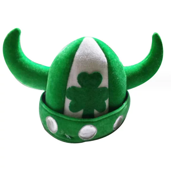 Cross-Border St. Patrick's Day Hat with Horns, Fan Hat with Horns, Green Velvet Clover Patchwork Hat Wholesale