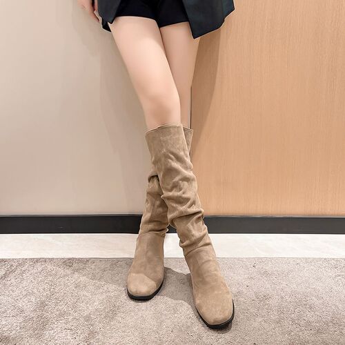 Women's tall boots, high-heeled, stylish, chunky boots, spring and autumn single boots, thick-soled, Martin boots.