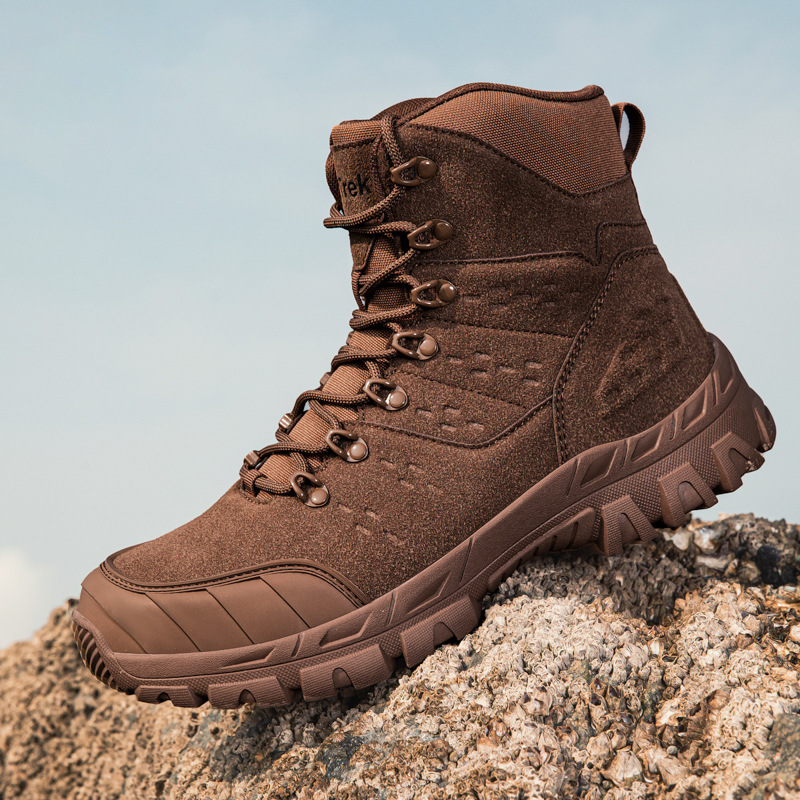 Botas militares de entrenamiento de campo al aire libre de alto tamaño de explosión transfronteriza y zapatos de escalada de entrenamiento al aire libre de terciopelo