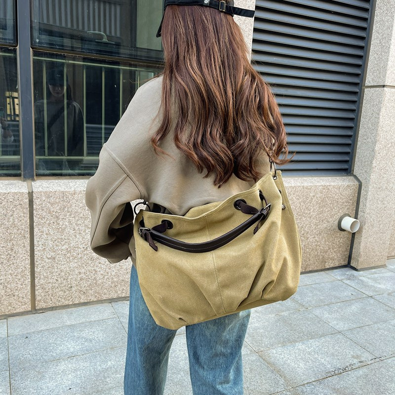 2025 新日本レトロ作業服キャンバスバッグ女性の大容量多機能ショルダークロスボディバッグ通勤ハンドバッグ|undefined