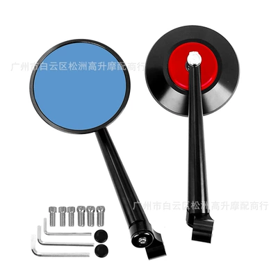 Motorcycle rearview mirror straight rod full CNC - black-red-interior-black-stem-full-cnc-machined-left-and-right-pair