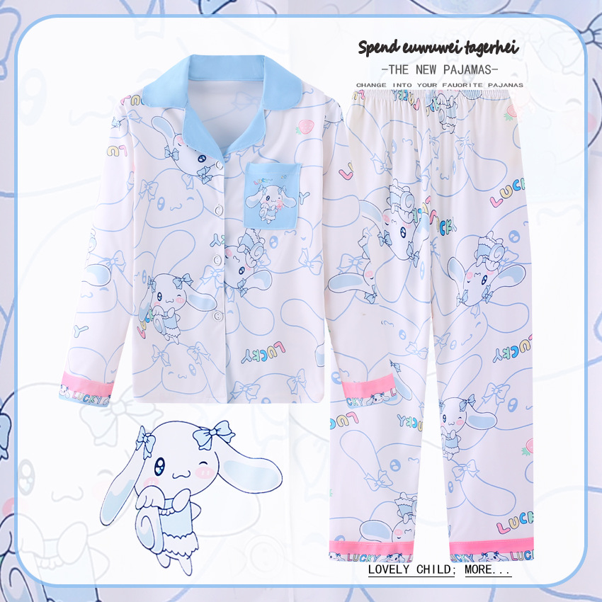 Pijamas para niños del sudeste asiático para niños de primavera y otoño para niñas de manga larga y solapa fina de dibujos animados LABUBU traje de otoño para niños grandes image 22