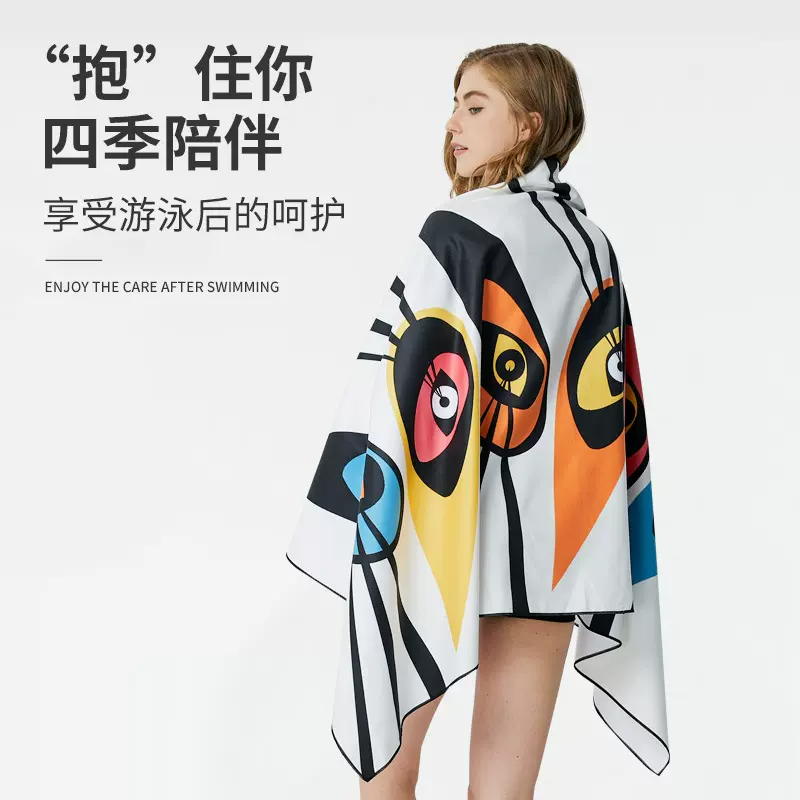 批发跨境现货超细纤维沙滩巾卡通印花儿童连帽海滩游泳沙滩浴毛巾