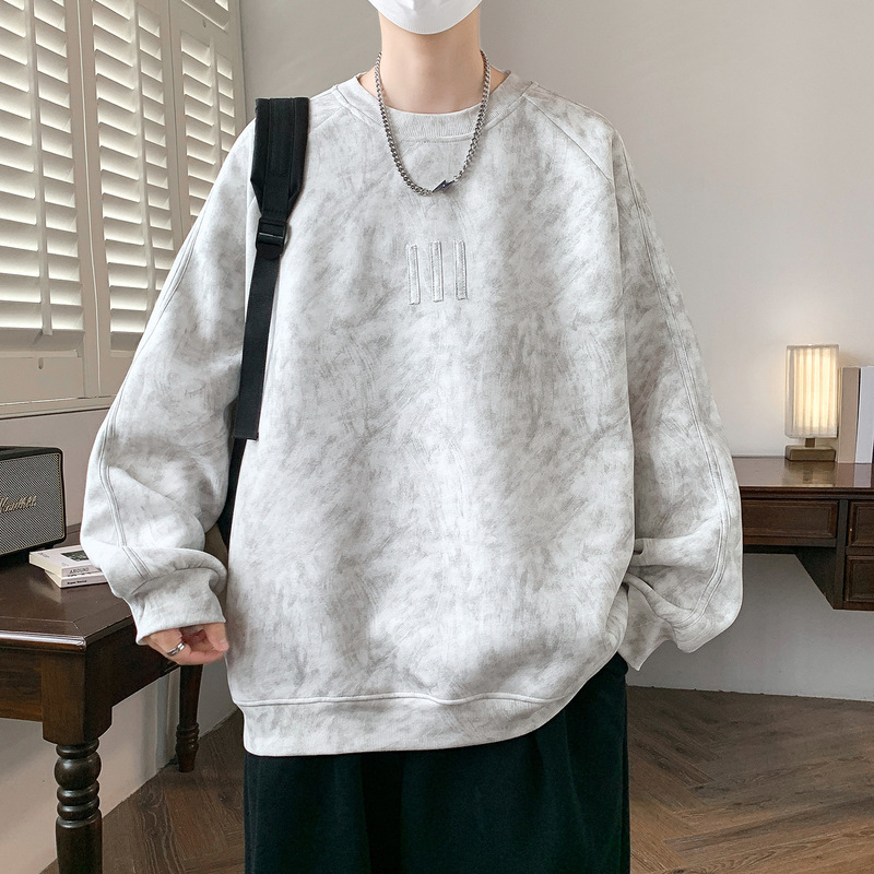 Men's sweatshirt, new spring and autumn style, American-style loose fit, long-sleeved round-neck top for teenagers, tie-dye casual base shirt, trendy Men's sweatshirt, new spring and autumn style, American-style loose fit, long-sleeved round-neck top for teenagers, tie-dye casual base shirt, trendy