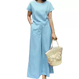 东南亚2024新款跨境套装春夏季时尚纯色大码宽松短袖长裤两件套女