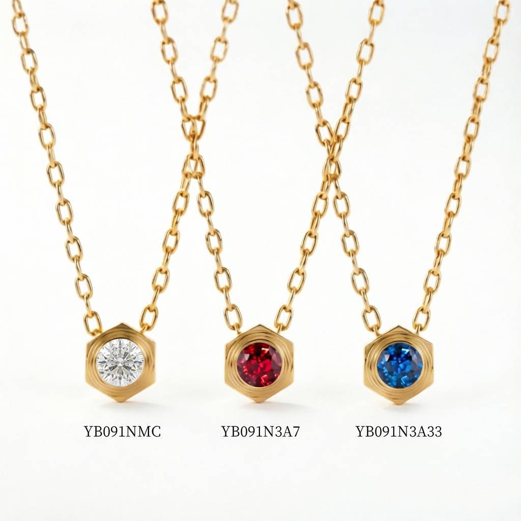 Vintage-style 1-carat moissanite necklace with pigeon blood red royal sapphire, S925 sterling silver, geometric design