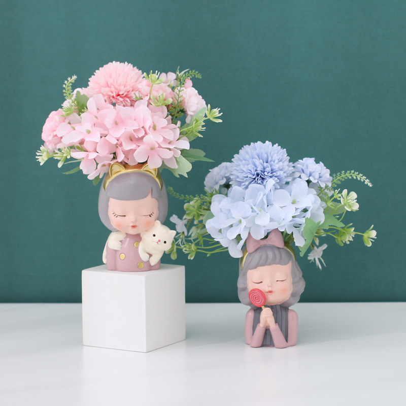 擺件可愛樹脂假花仿真花裝飾品擺設花束創意花盆卡通 北歐 兒童房