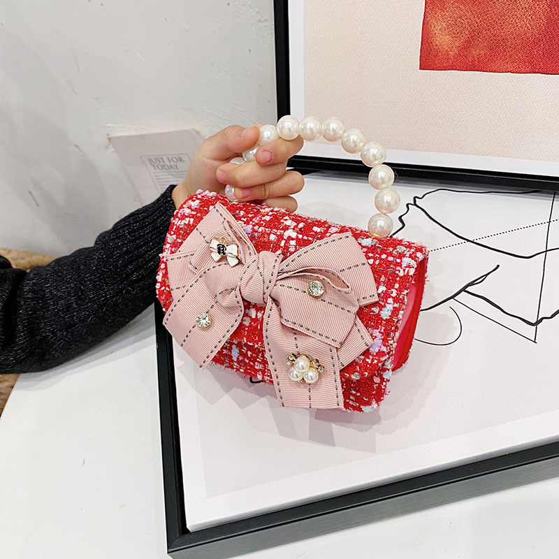 Estilo coreano Chanel estilo niñas bolsa de mensajero princesa moda dibujos animados moda lindo cadena accesorios perla bolso bolsa
