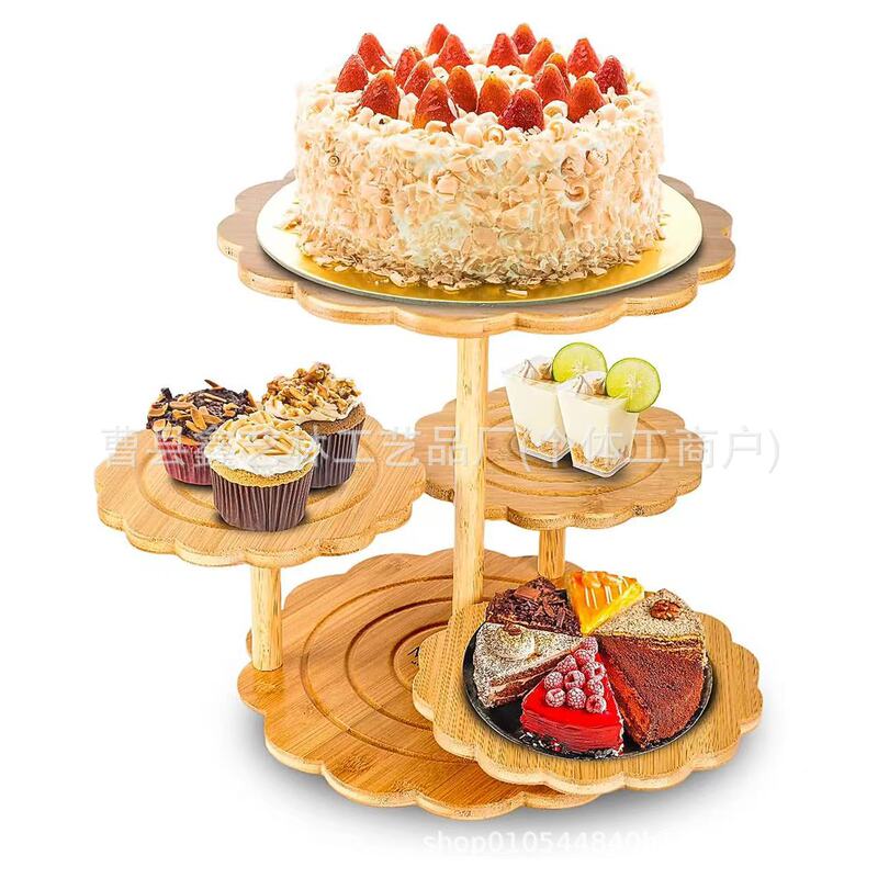 Casual Wooden Multi-Layer Cake Stand 4-Layer Cupcake Tower Stand Hotel Service Desk Layered Wooden Dessert Display Stand