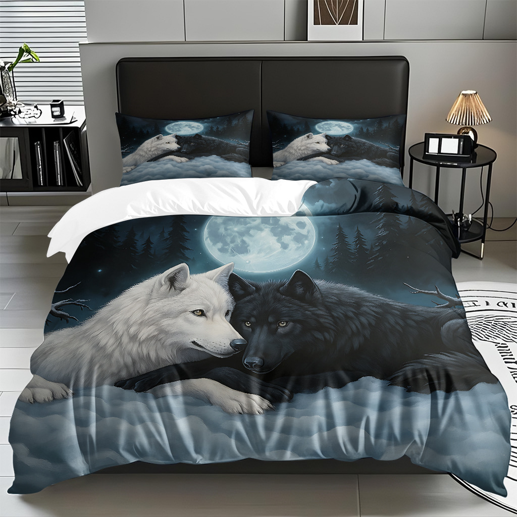 TEMU / JIT adaptado al patrón de lobo impresión digital set edredón molido textil transpirable para dibujar puede hacer