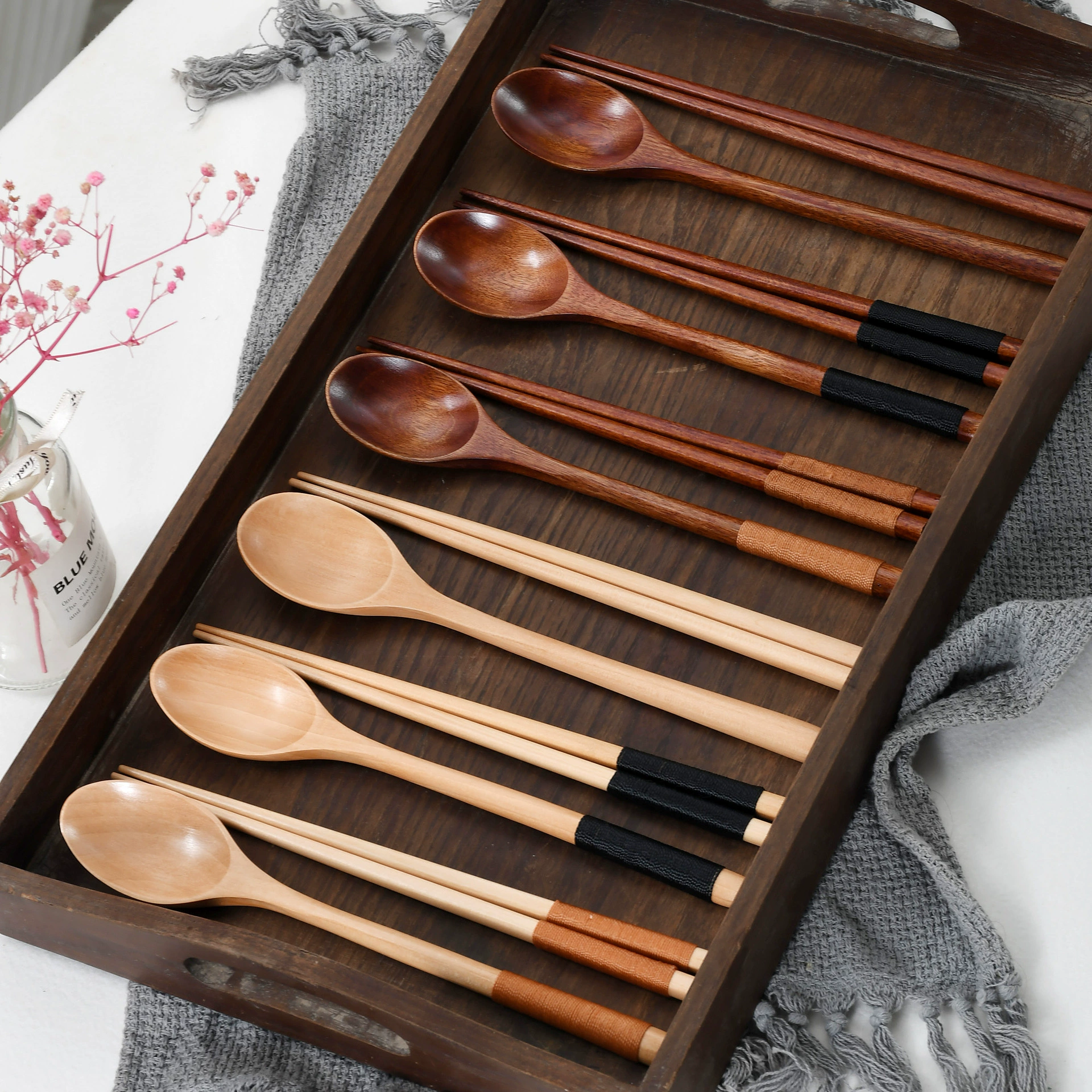 Creative wooden chopsticks, spoon, Korean set for elementary school students, handheld travel tableware