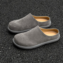 2025新款外穿包头拖鞋男休闲大码绒面懒人一脚蹬半拖鞋45789-J