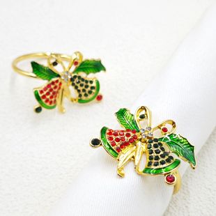 Cross-Border Hot-Selling New Product Christmas Series Diamond Bow Bell Metal Napkin Ring Napkin Buckle Manufacturer Wholesale