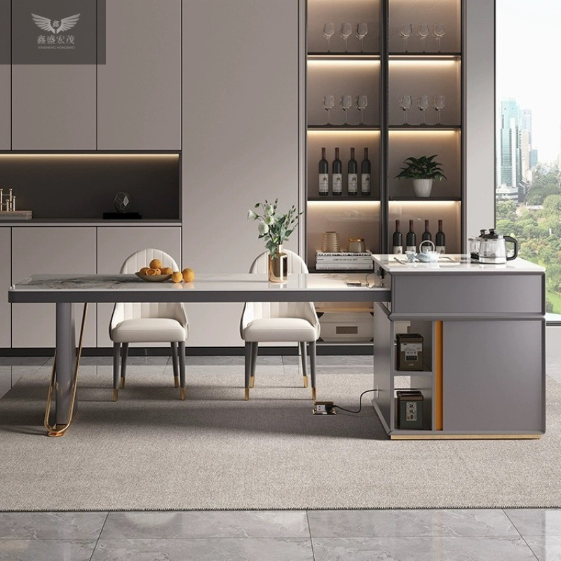 Mesa de comedor de tablero de roca de lujo mesa de té de comedor telescópico integrado pequeño tipo de casa combinación ligera con horno electromagnético mesa de comedor de isla