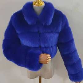 厂家新款欧美仿皮草外套拼接短款长袖女装皮草女装狐狸毛现货批发