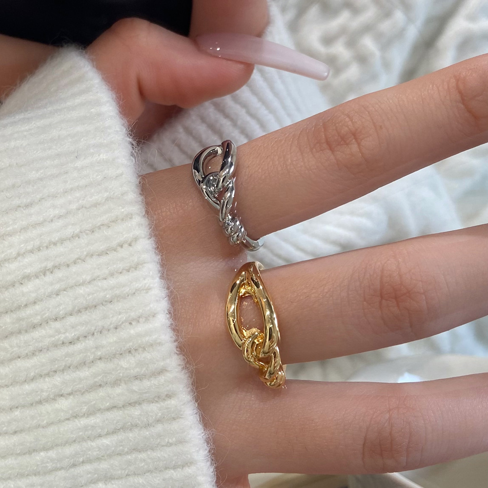 Korean-style Geometric Knot Ring For Women Elegant Open Copper Ring_voghion.com