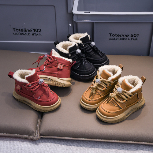 Winter New Children's Shoes 21-30 Size for Boys and Girls, Warm Plush Short Boots with Cotton Insulation, Trendy